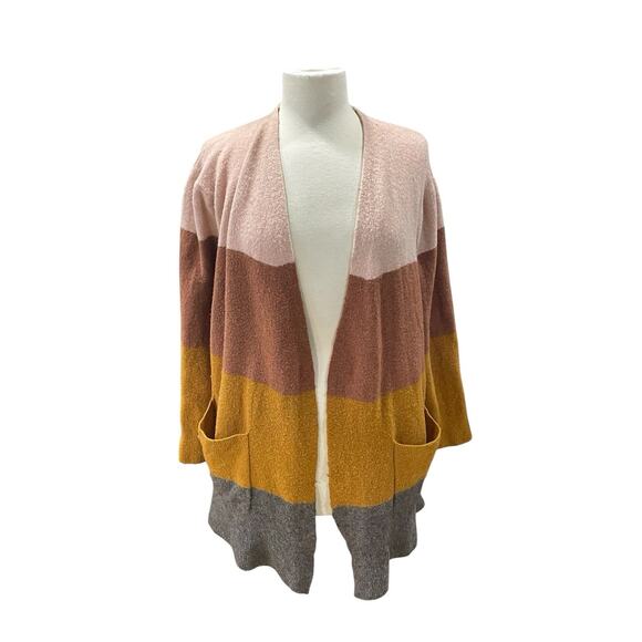 MADEWELL Women's Sweater Sz-2XL Orange /Cream Wool Alpaca Blend Striped Cardigan - Picture 1 of 13